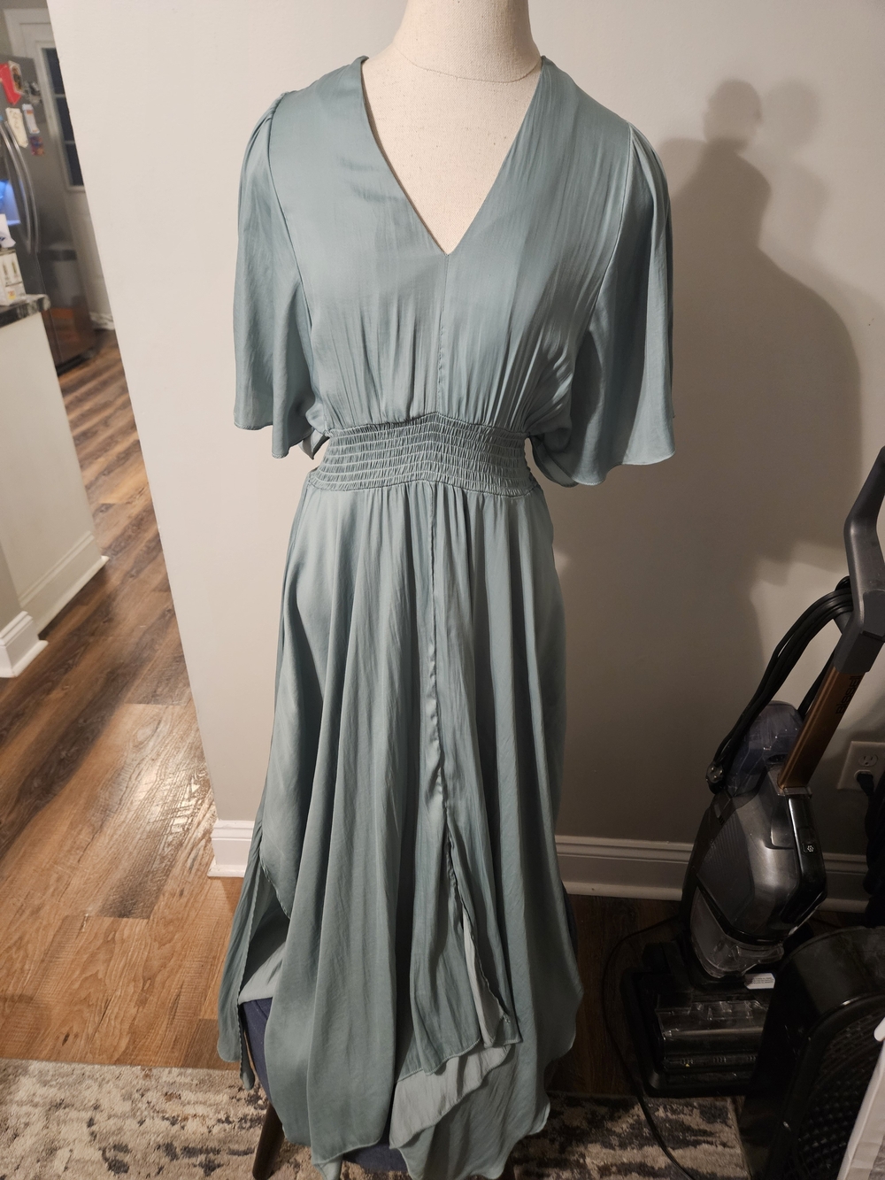 Flowing Sage Green V-Neck Smocked Waist Maxi Dress